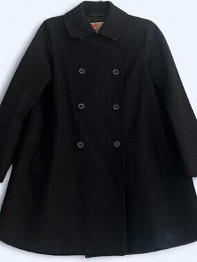 Black lightweight wool double breasted A-line coat made in Scotland size 34 / Sm
